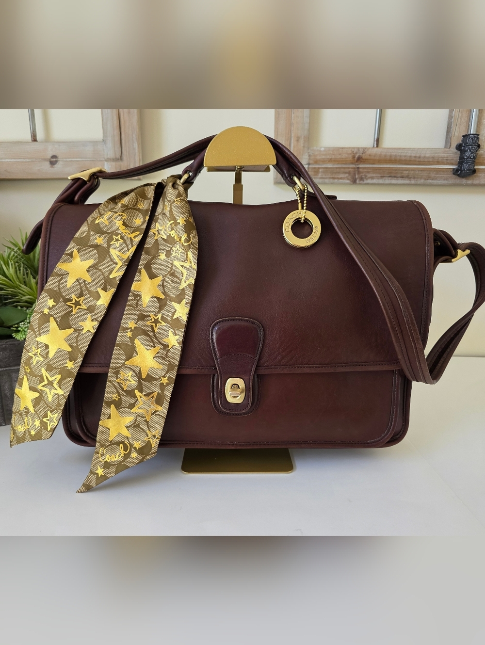 Vintage Coach Metropolitian Briefcase/Crossbody Mahagony Leather USA + Twilly - Picture 3 of 17